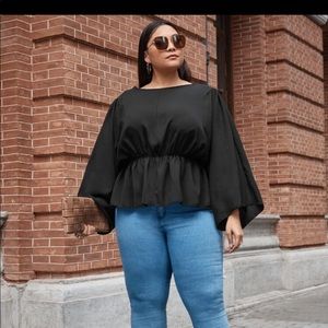 SHEIN plus solid tie back peplum blouse